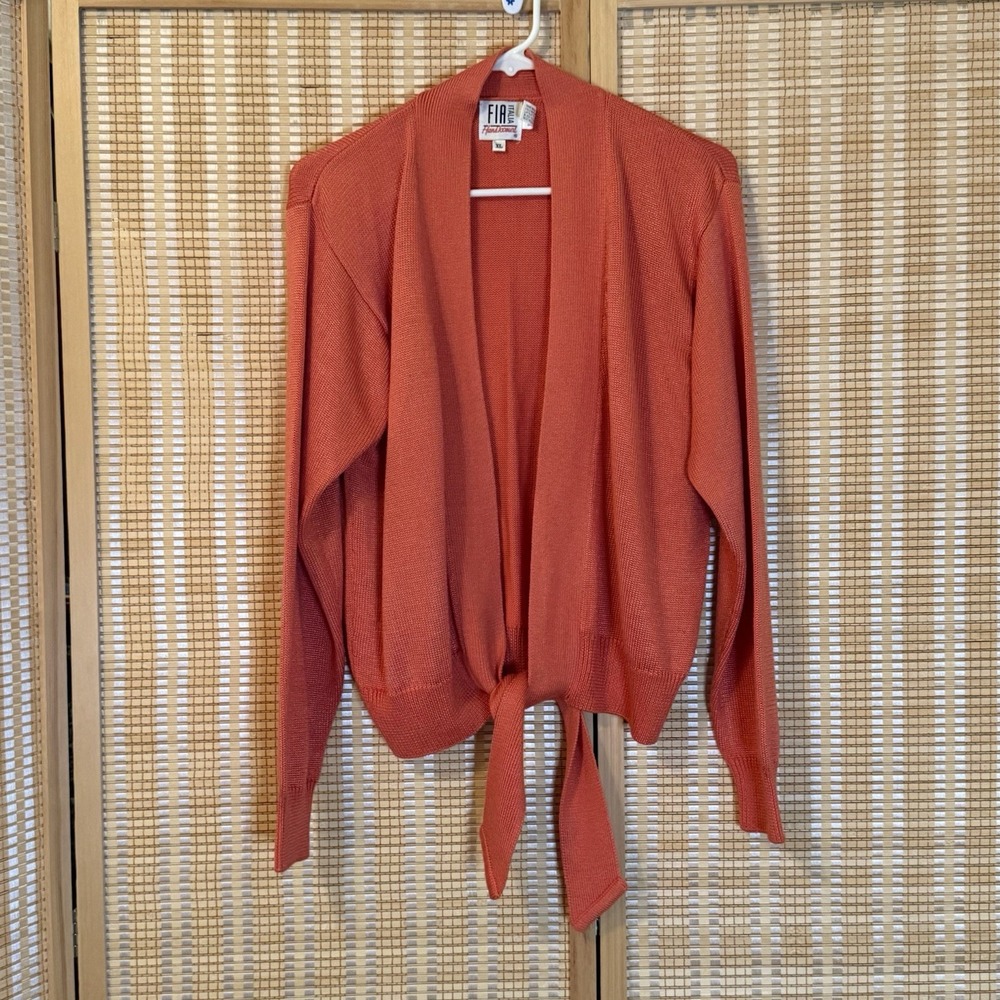 Fia Italia‎ Womens XL Handloomed Coral Open Sweater Cardigan Office Career City